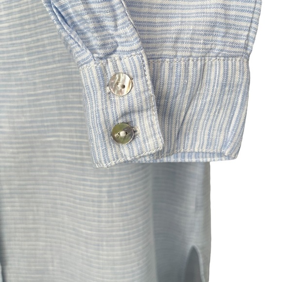 St. Tropez West 100% Linen Blue & White Striped Tunic Blouse Lagenlook Sz. Small - Picture 8 of 13